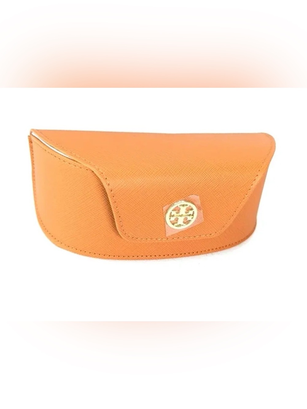 Tory Burch Burnt Orange Faux Leather Sunglasses Case with GoldtoneLogo Medallion
